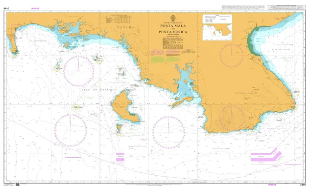 British Admiralty Nautical Chart  2496: Panama – Pacific Coast, Punta Mala to Punta Burica