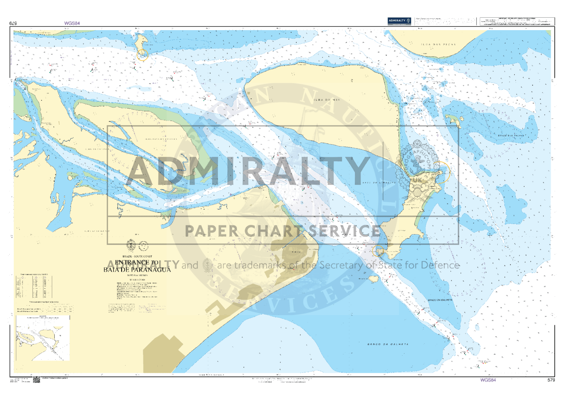 British Admiralty Nautical Chart 579: Brazil – South Coast, Entrance to Baia de Paranaguá