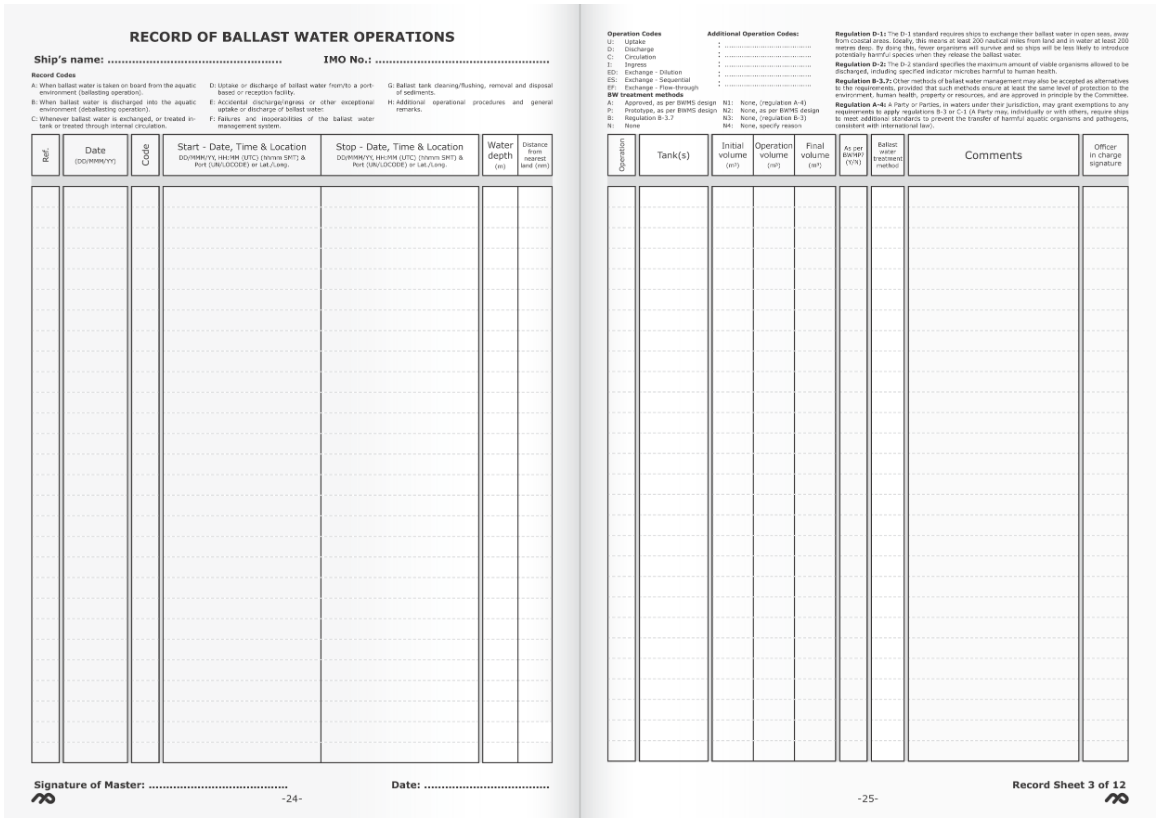 Maritime Progress Water Ballast Record Book