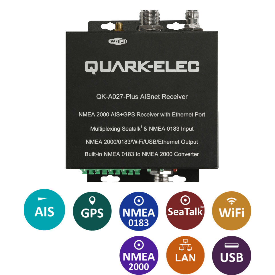 NMEA 2000: QK-A027-plus NMEA 2000 AIS+GPS Receiver with NMEA Multiplexer and Ethernet, N2K, WiFi,USB Outputs