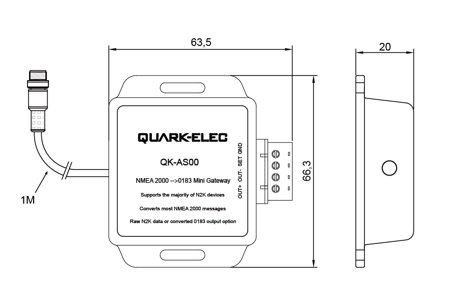 NMEA 2000: QK-AS00 NMEA 2000 to NMEA 0183 Mini Gateway