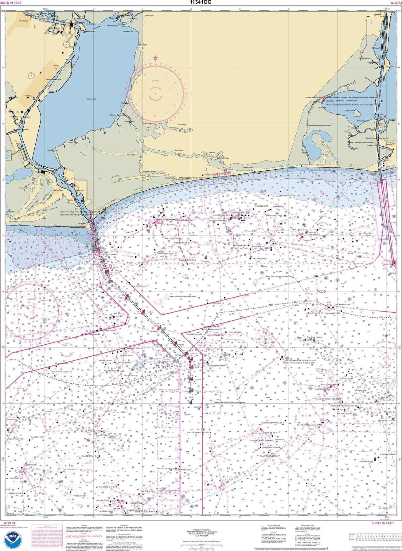 NOAA Nautical Chart 11341: Calcasieu Pass to Sabine Pass