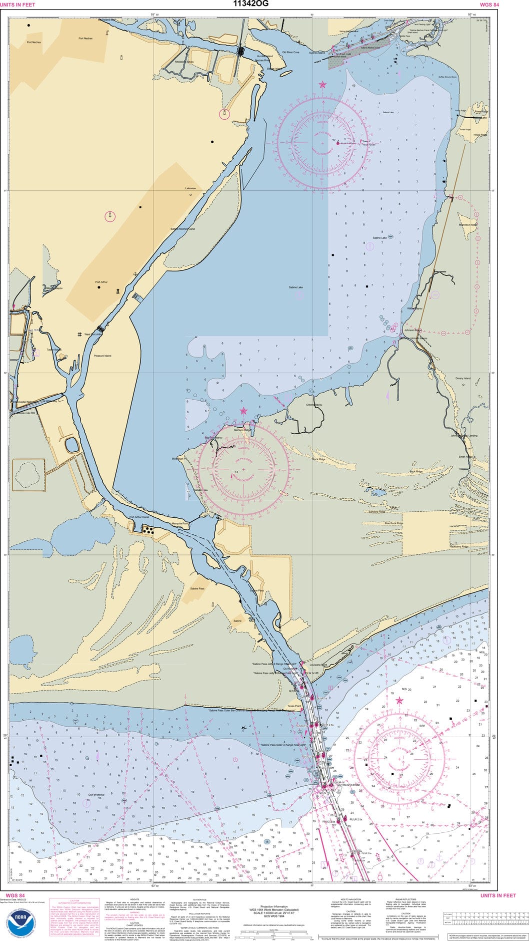 NOAA Nautical Chart 11342: Sabine Pass and Lake