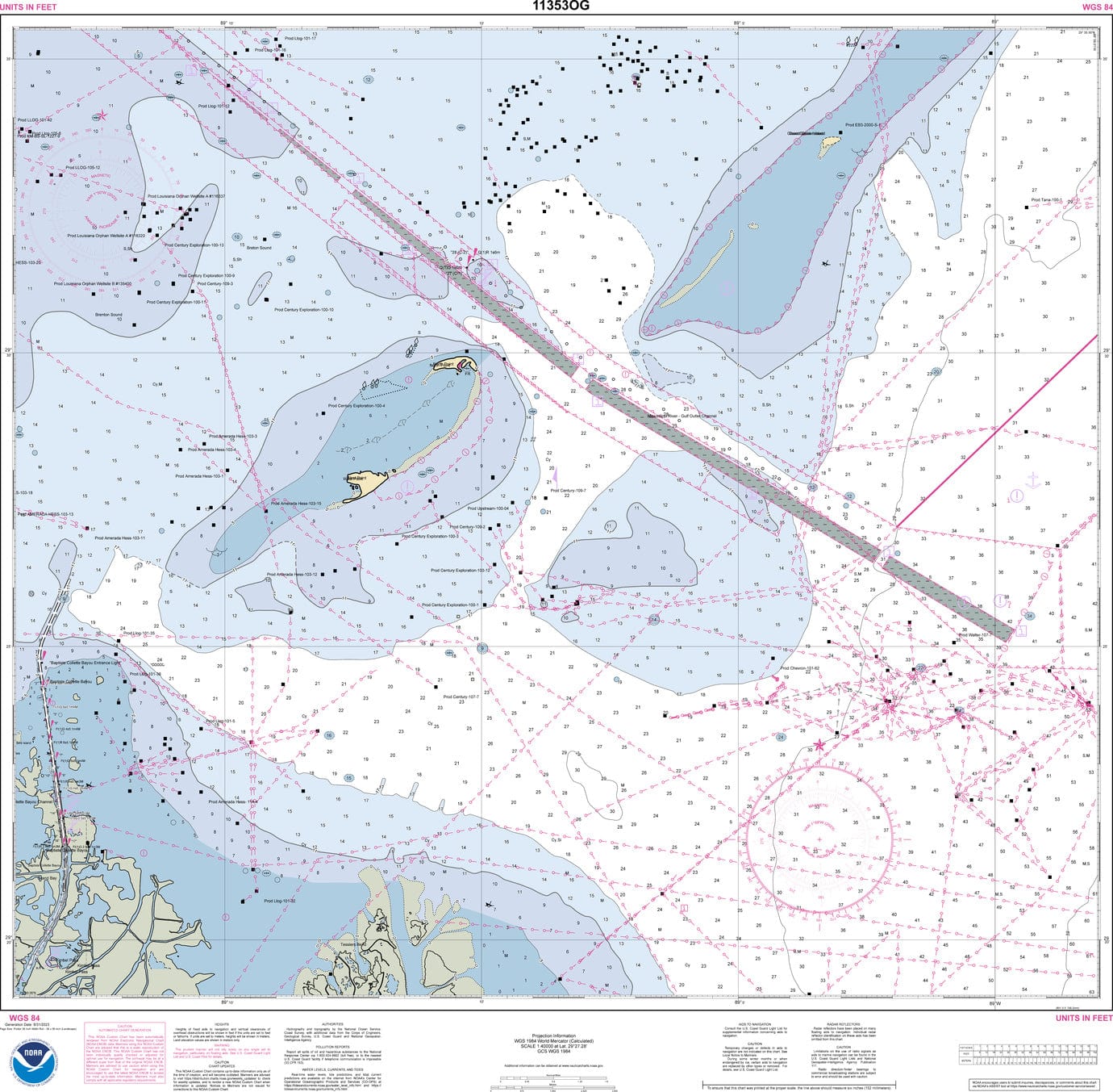 NOAA Nautical Chart 11353: Baptiste Collette Bayou to Mississippi River Gulf Outlet;Baptiste Collette Bayou Extension