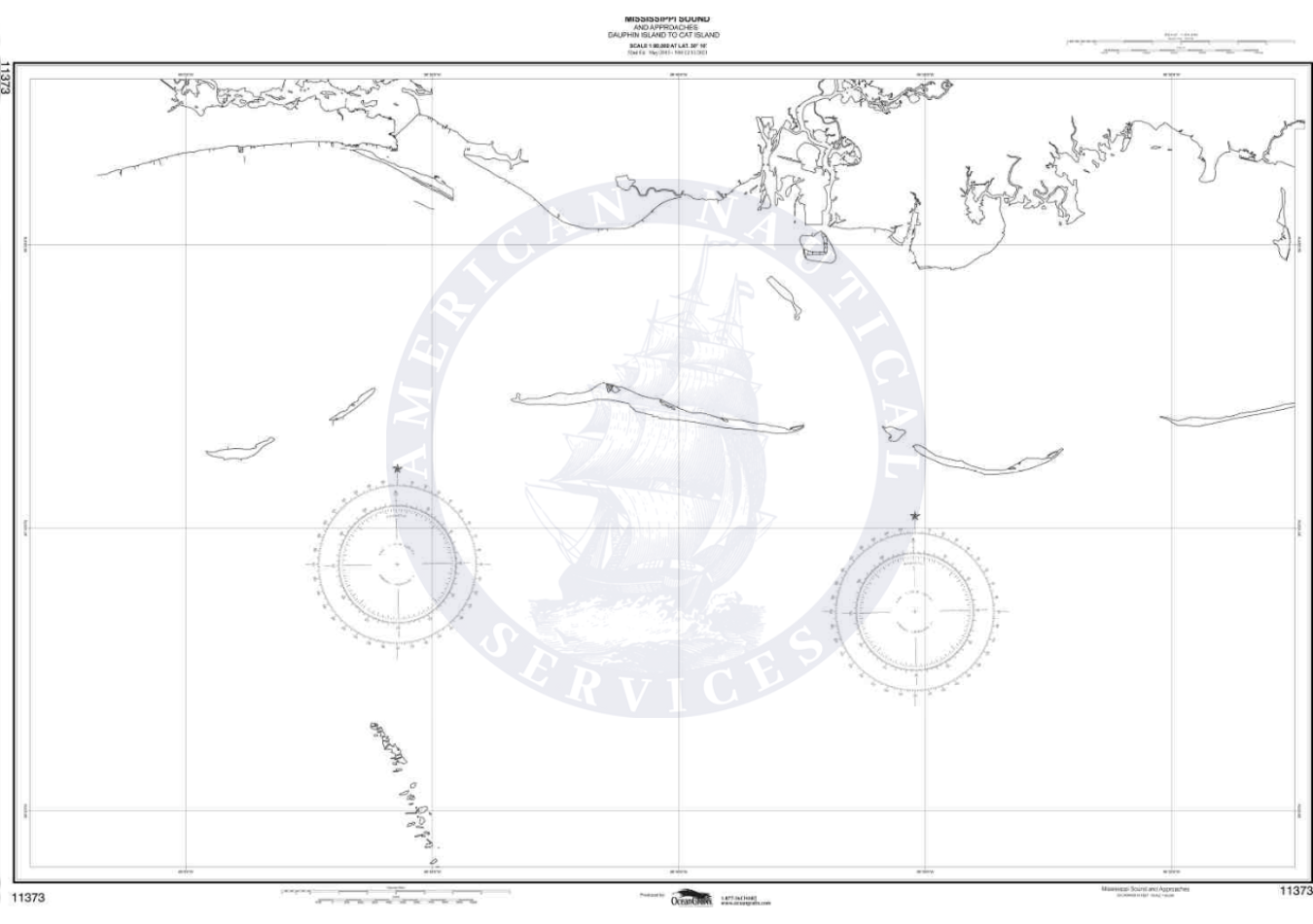 NOAA Nautical Chart 11373: Mississippi Sound and approaches Dauphin Island to Cat Island