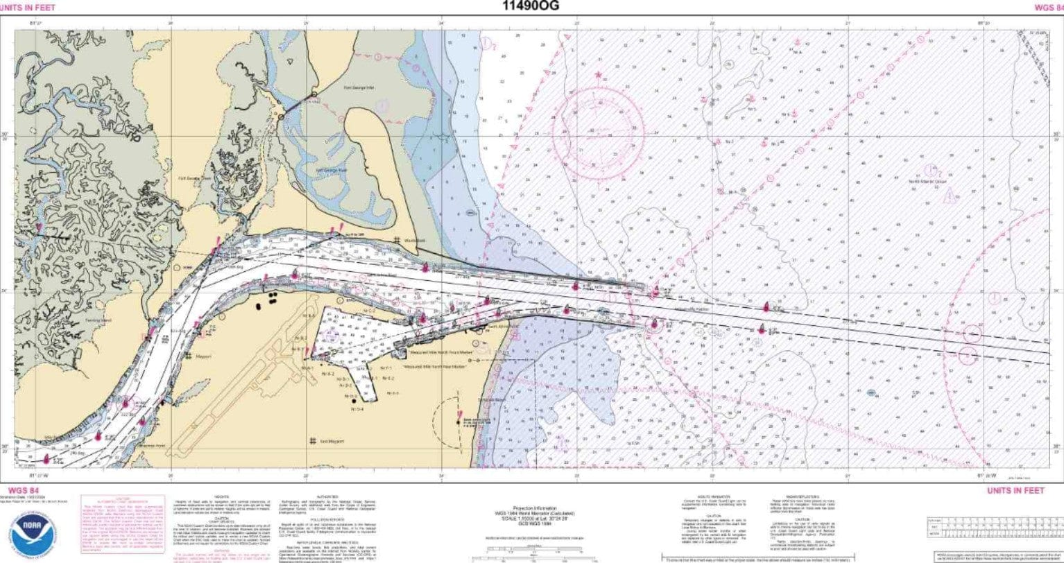 NOAA Nautical Chart 11490: Approaches to St. Johns River;St. Johns River Entrance