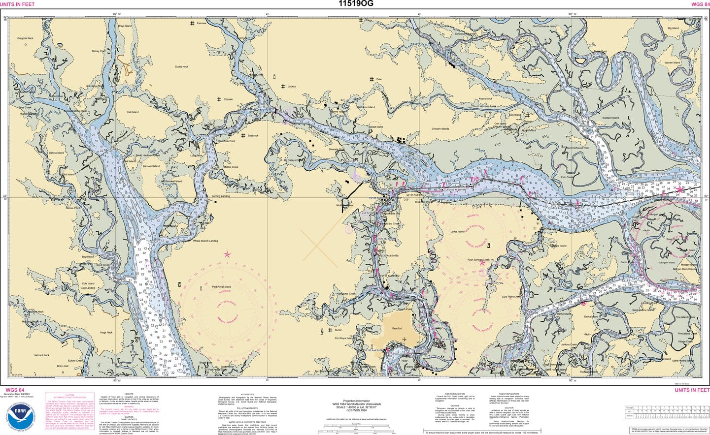 NOAA Nautical Chart 11519: Parts of Coosaw and Broad Rivers