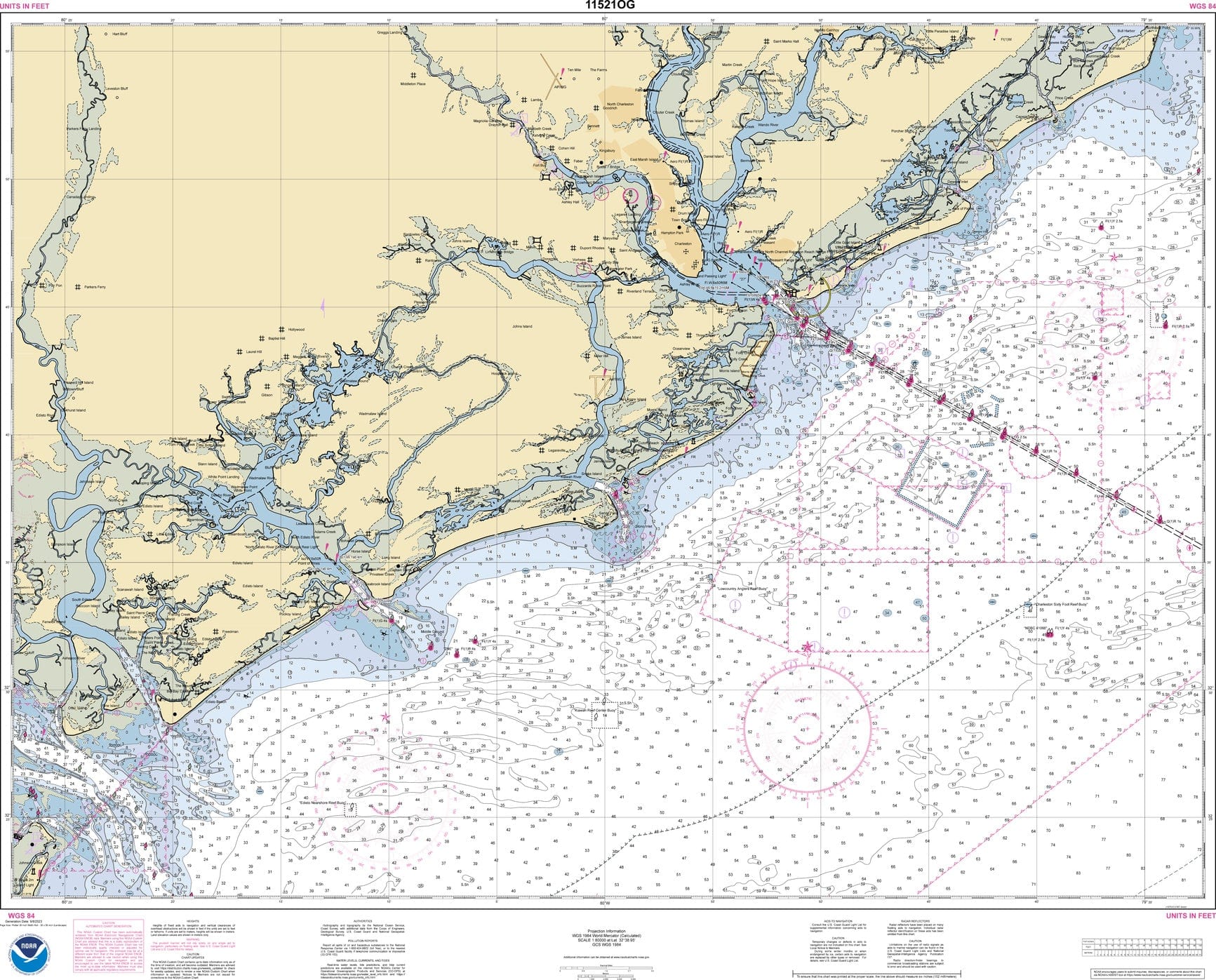 NOAA Nautical Chart 11521: Charleston Habor and Approaches