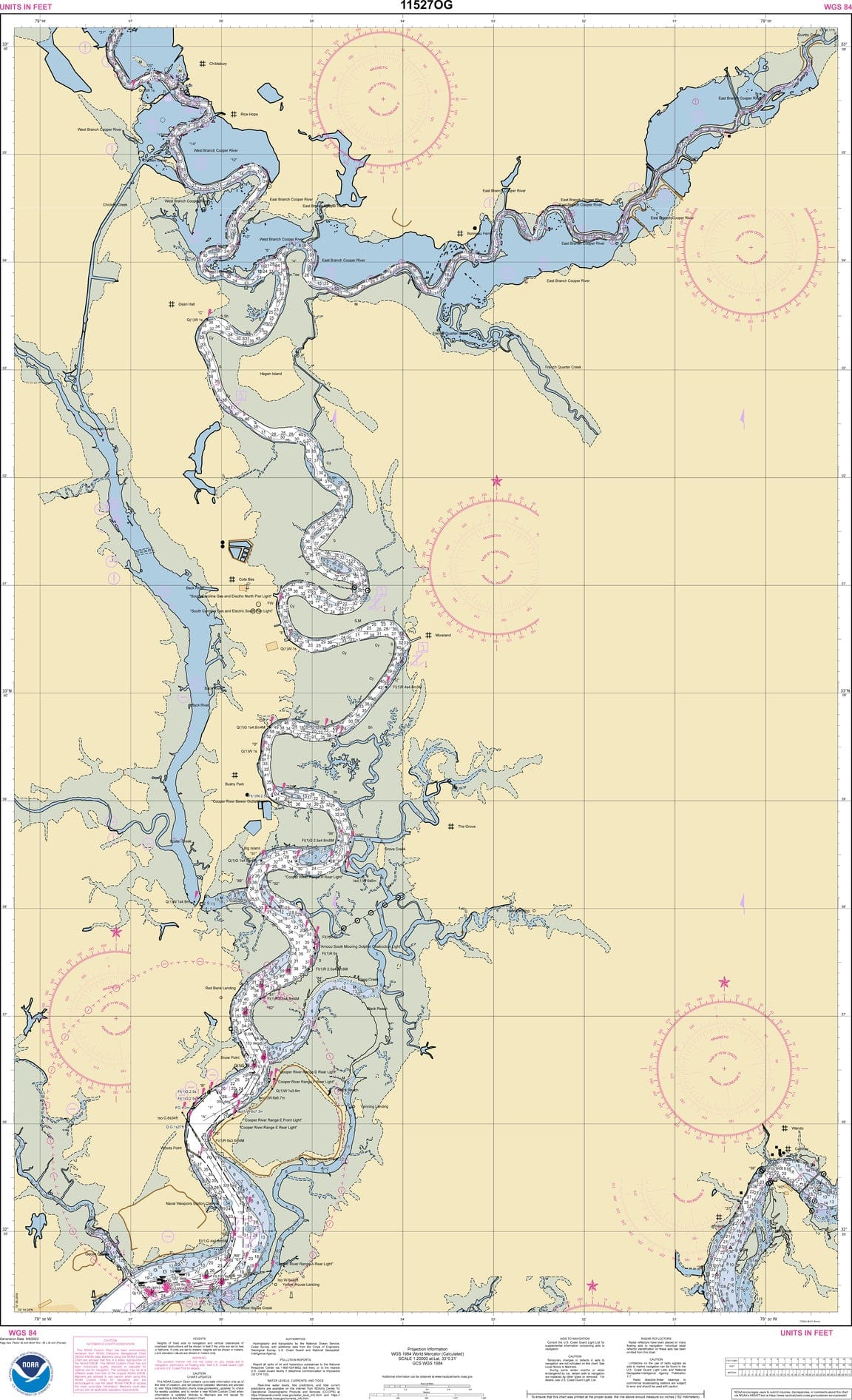 NOAA Nautical Chart 11527: Cooper River Above Goose Creek