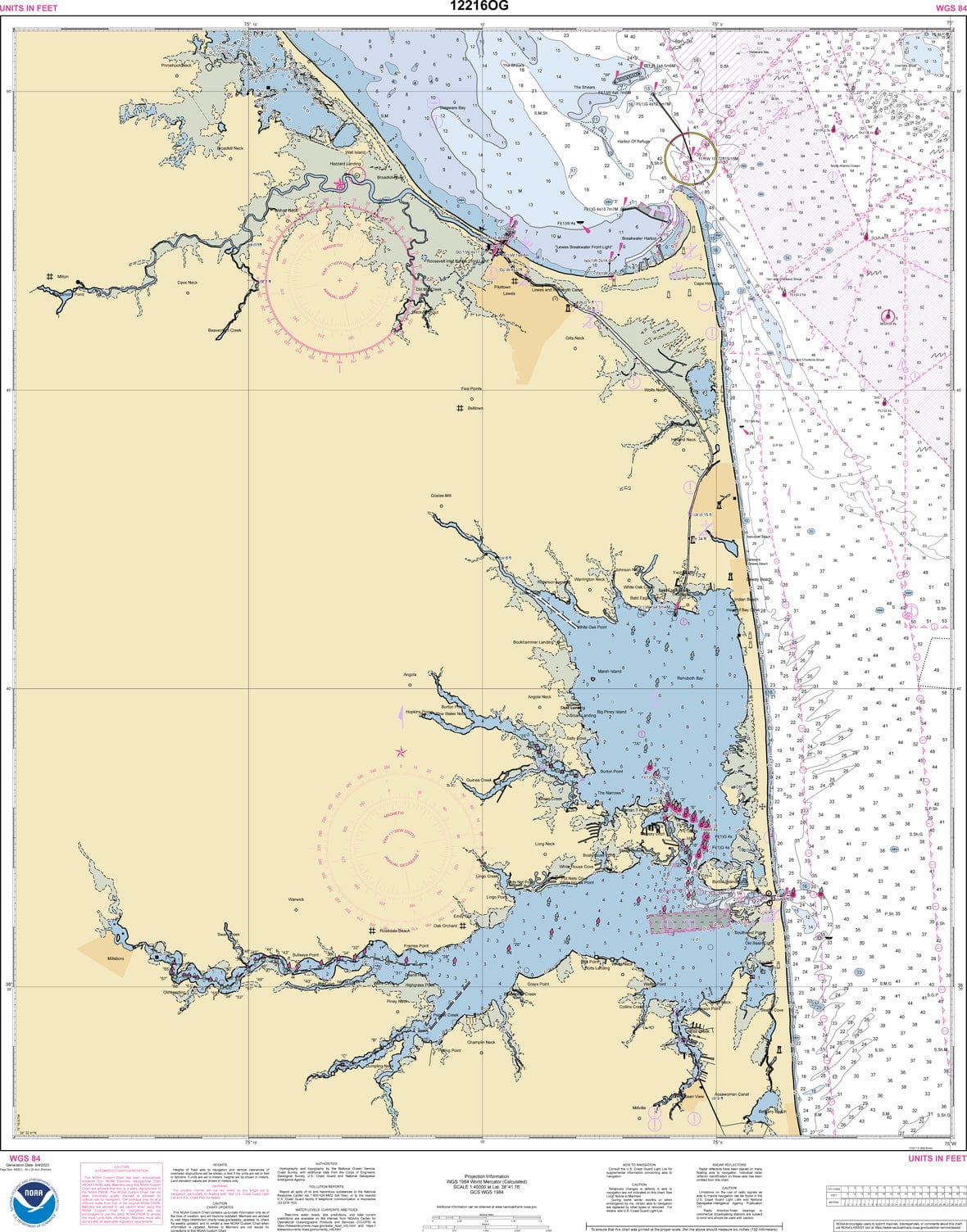 NOAA Nautical Chart 12216: Cape Henlopen to Indian River Inlet;Breakwater Harbor