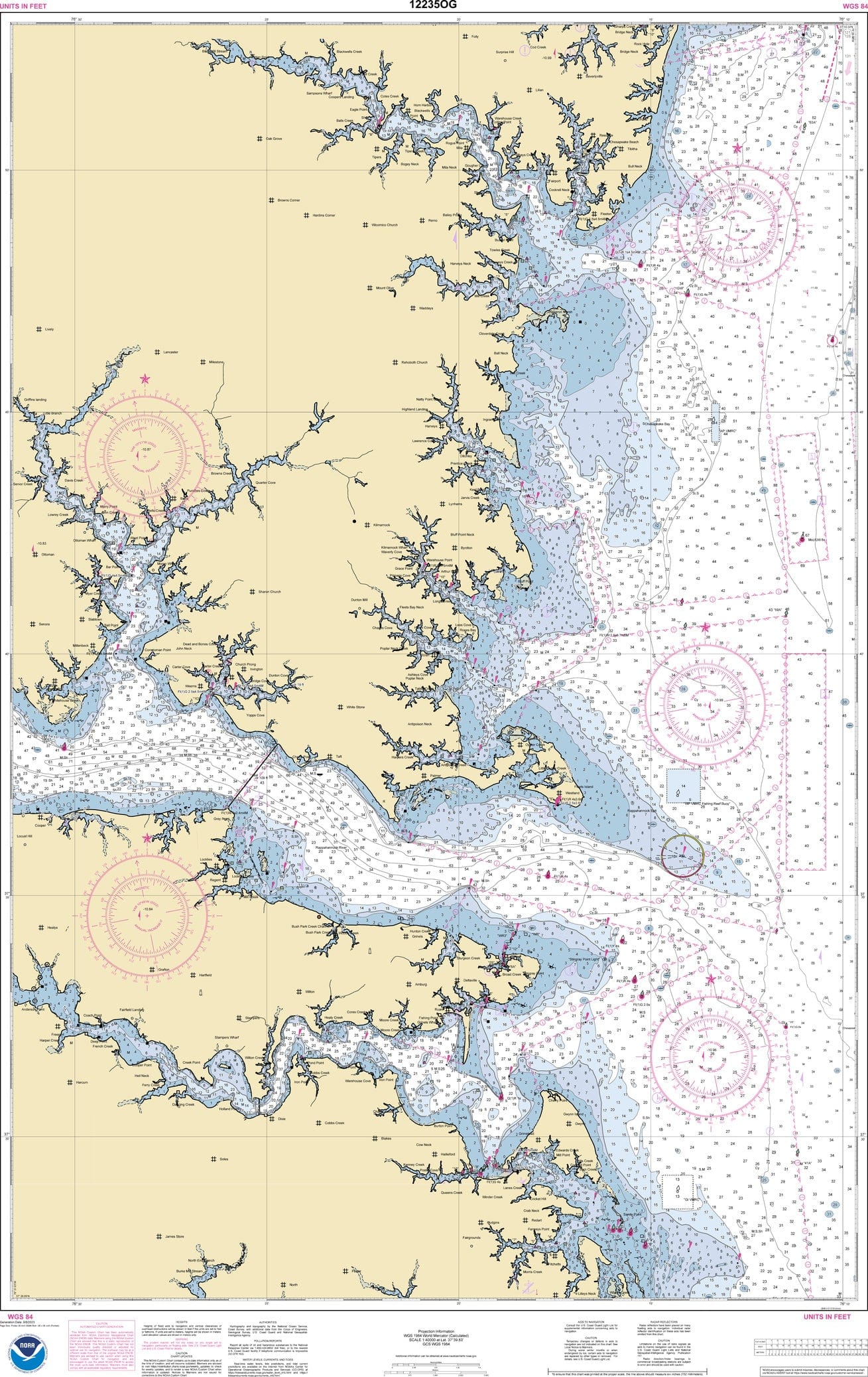 NOAA Nautical Chart 12235: Chesapeake Bay Rappahannock River Entrance, Piankatank and Great Wicomico Rivers