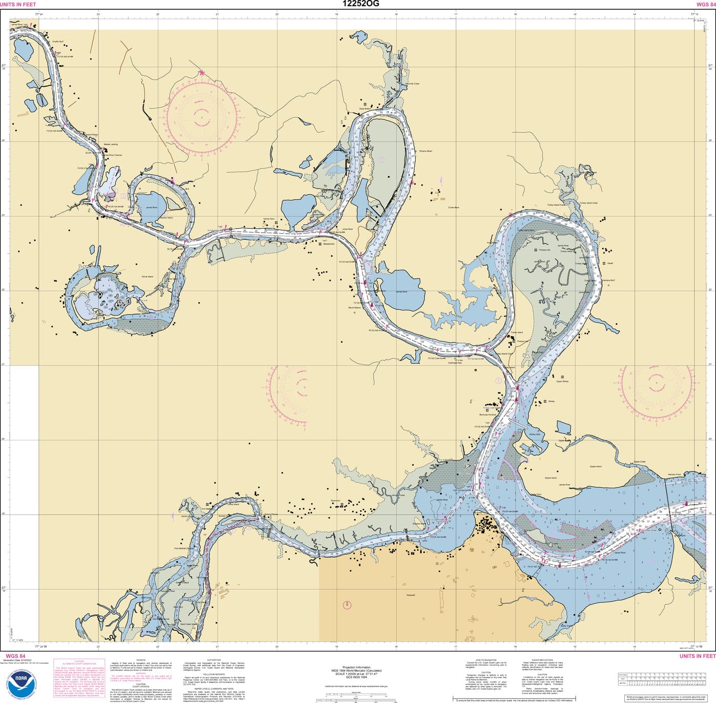 NOAA Nautical Chart 12252: James River Jordan Point to Richmond