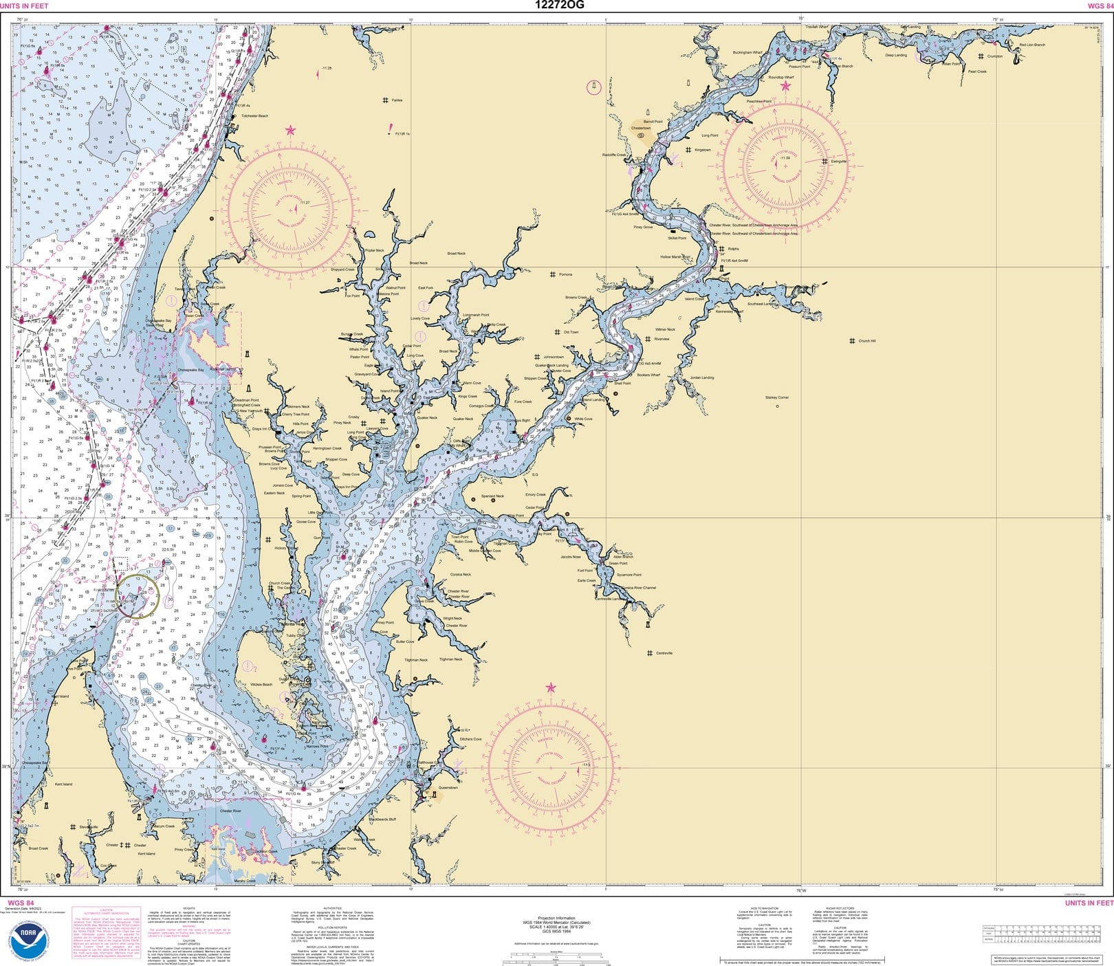 NOAA Nautical Chart 12272: Chester River; Kent Island Narrows, Rock Hall Harbor and Swan Creek