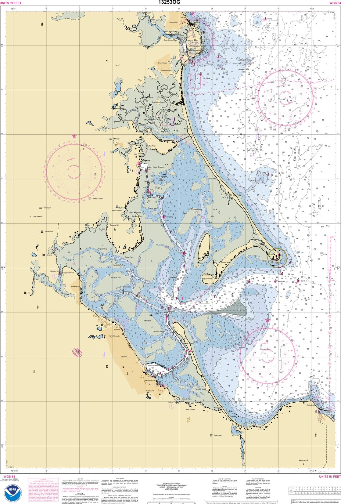 NOAA Nautical Chart 13253: Harbors of Plymouth, Kingston and Duxbury; Green Harbor