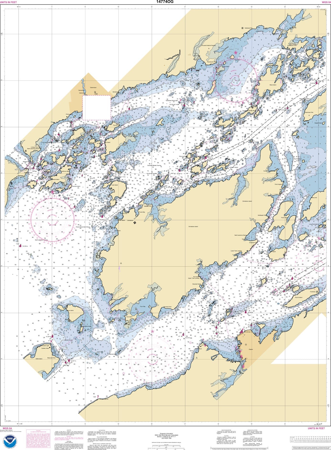 NOAA Nautical Chart 14774: Round I., N.Y., and Gananoque, Ont., to Wolfe I., Ont.