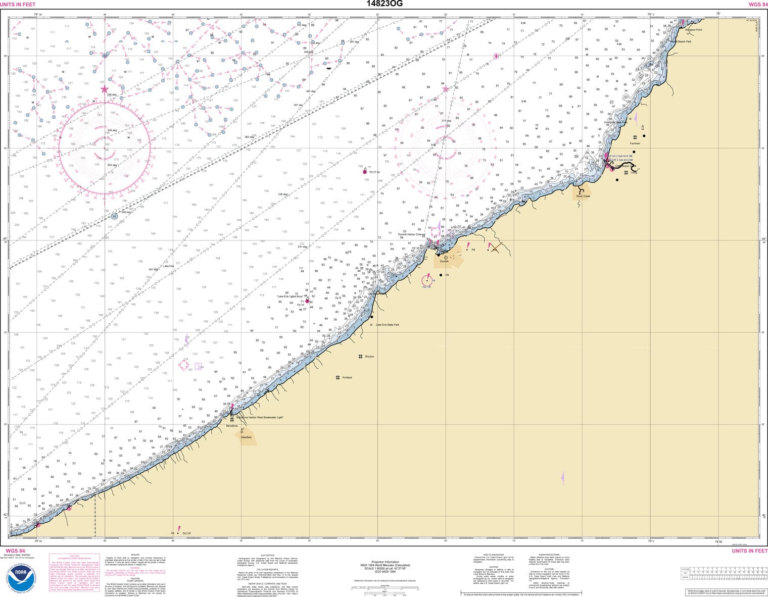 NOAA Nautical Chart 14823: Sturgeon Point to Twentymile Creek;Dunkirk Harbor;Barcelona Harbor