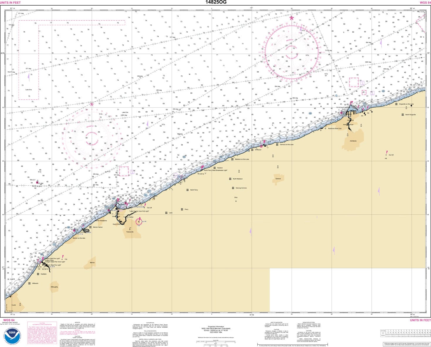 NOAA Nautical Chart 14825: Ashtabula to Chagrin River;Mentor Harbor;Chagrin River