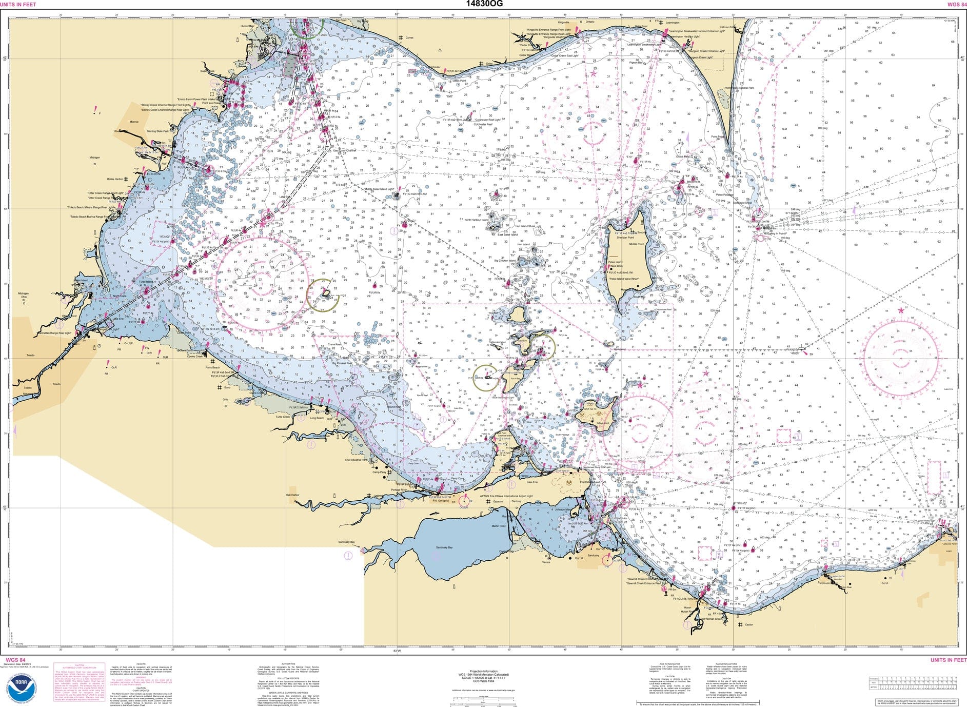 NOAA Nautical Chart 14830: West End of Lake Erie; Port Clinton Harbor; Monroe Harbor; Lorain to Detriot River; Vermilion