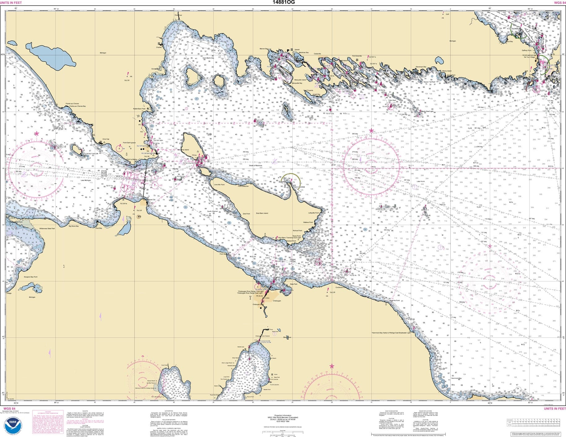 NOAA Nautical Chart 14881: Detour Passage to Waugoshance Pt.; Hammond Bay Harbor; Mackinac Island; Cheboygan; Mackinaw City; St. lgnace