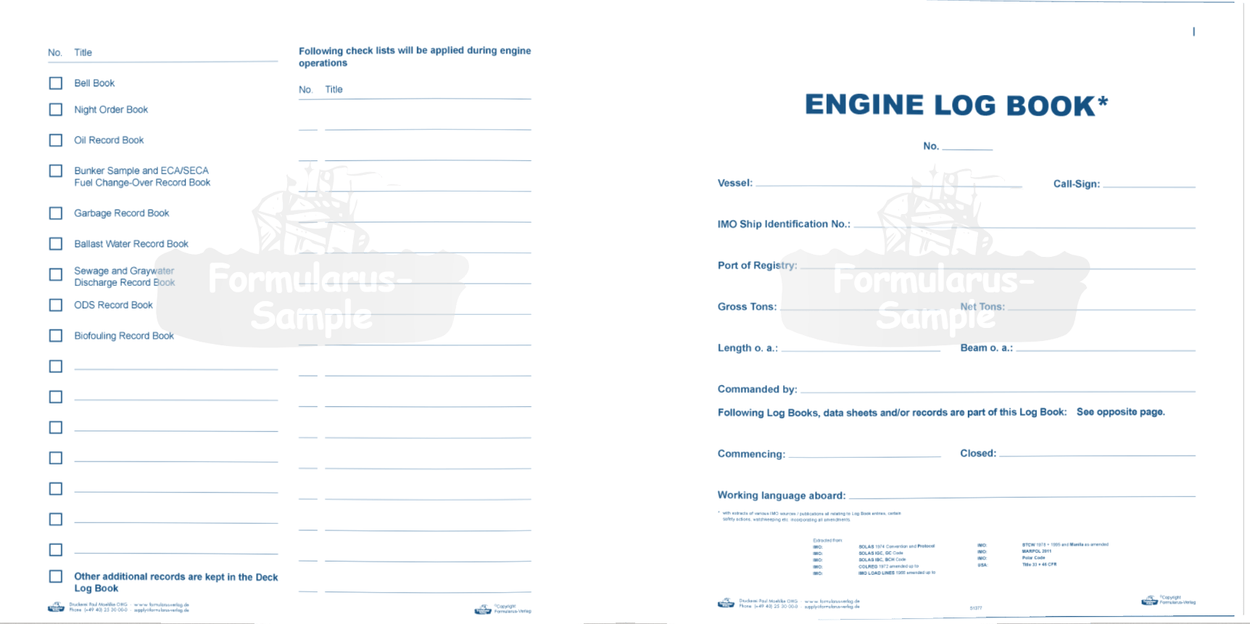 Engine Log Book (3 Months) - For Marine Compliance - Amnautical