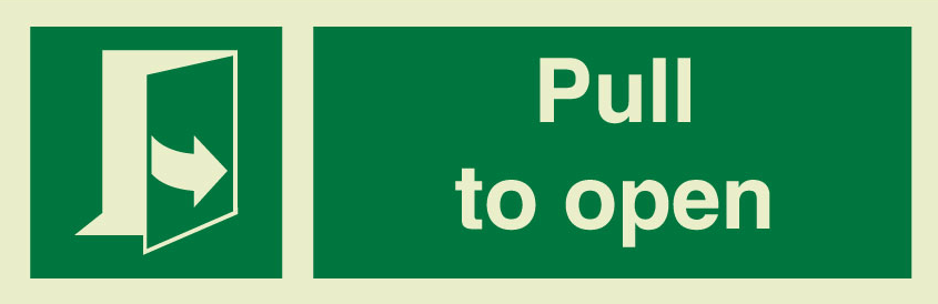 Marine Direction Sign: Pull to open + Backward arrow