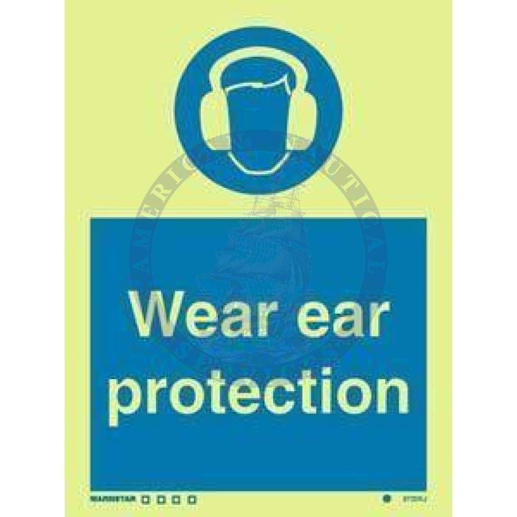 Marine Mandatory Sign: Wear Ear Protection + Symbol