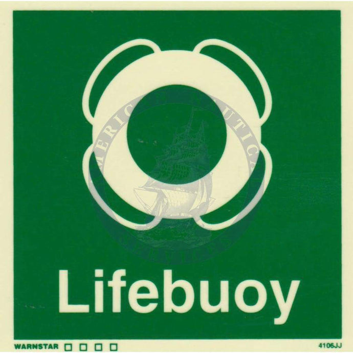 Marine Safety Sign, IMO Life Saving App. Symbol: Lifebuoy - With Text