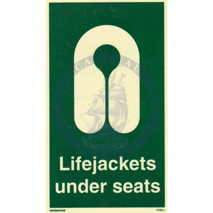 Marine Safety Sign: Lifejackets Under Seats