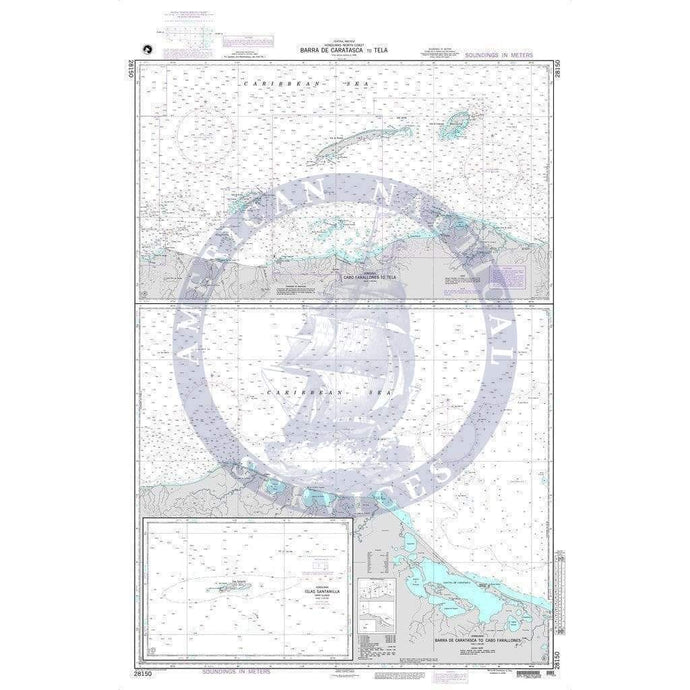 NGA Nautical Chart 28150: Barra de Caratasca to Tela Panels: A. Cabo Farallones to Tela