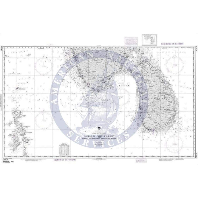 NGA Nautical Chart 63010: Cochin to Calimere Pt, with Sri Lanka and the northern portion of the