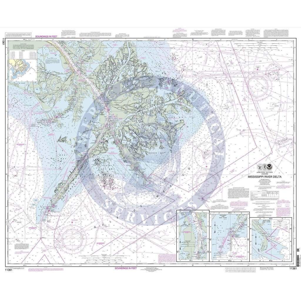 NOAA Nautical Chart 11361: Mississippi River Delta;Southwest Pass;South Pass;Head of Passes