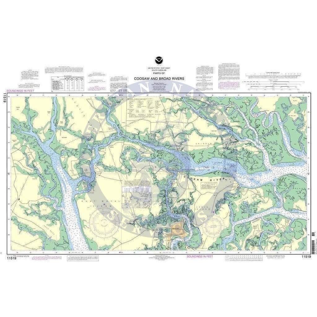 NOAA Nautical Chart 11519: Parts of Coosaw and Broad Rivers