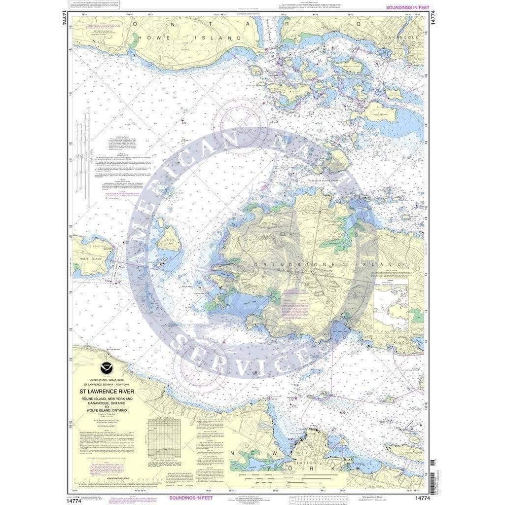 NOAA Nautical Chart 14774: Round I., N.Y., and Gananoque, Ont., to Wolfe I., Ont.